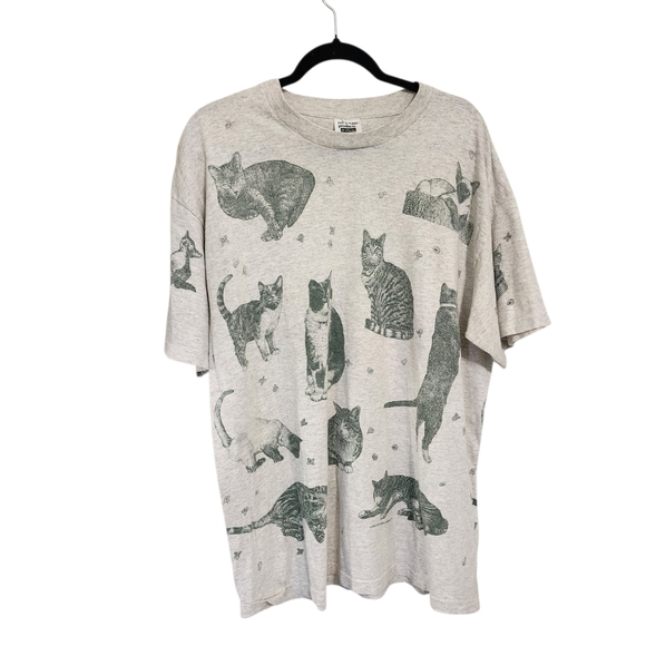 Vintage Men 1994 Rel-e-vant Products Cat All Over Tee Shirt L Novelty Streetwear - Picture 1 of 4
